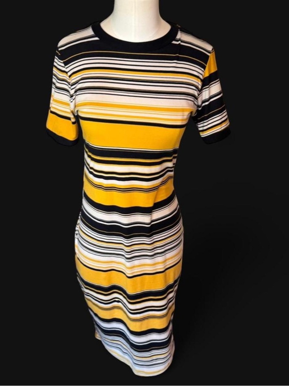Wearever Y2K paper tag made in USA Striped Bodycon Dress Yellow, Black & White